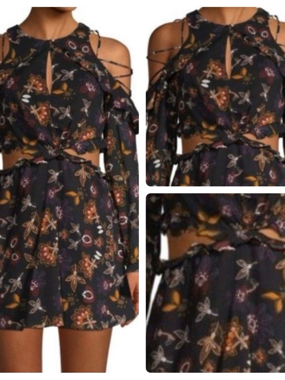 Red Carter Black Floral Mini Dress with Burgundy & Mustard Accents